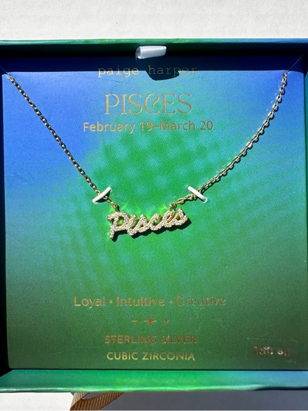 “Pisces” Gold Plated Sterling Silver Cubic Zirconia Zodiac Necklace Jewelry NEW - Picture 3 of 3